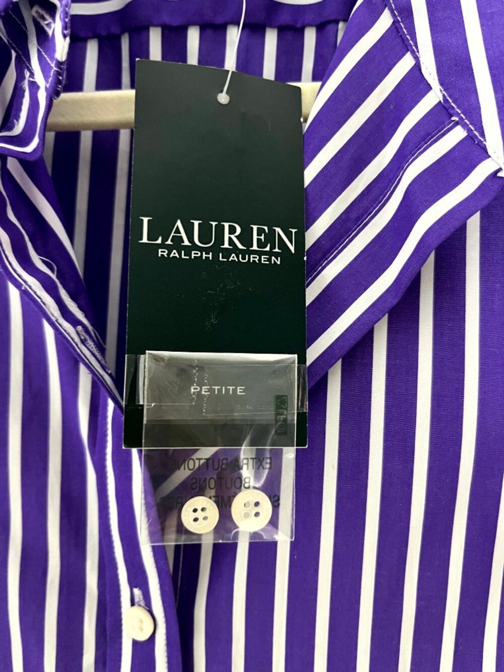 Lauren by Ralph Lauren Purple White Striped Button Down Dress Shirt Women Size 8 - Picture 9 of 10